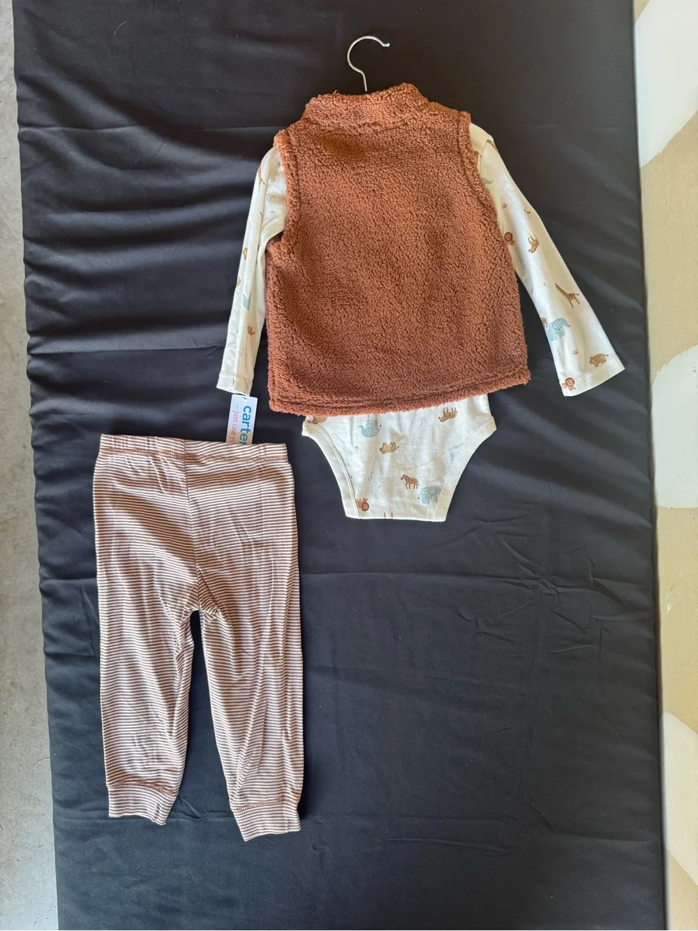 NWT Carter’s Just One You Baby 3 Pc Brown Sherpa Vest Bodysuit Pants Set